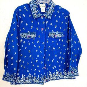 Quacker Factory Western Blue Twill Beaded Rhinestone Jacket Size 1X